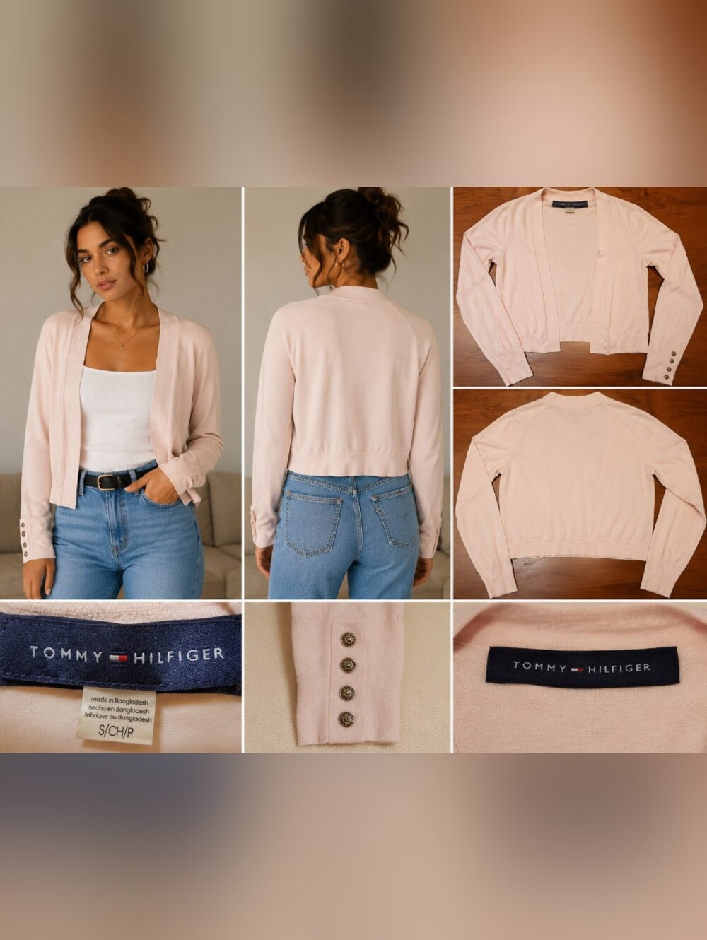 Tommy Hilfiger Blush Pink Cropped Open Front Cardigan